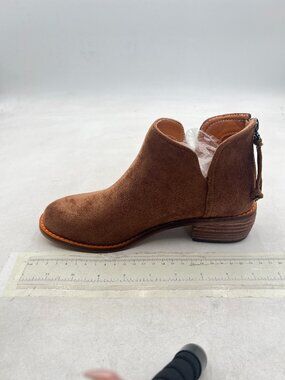 Brown Women's Ankle Boot Almond Toe Block Low Heel Pumps V Cut Back Zipper Shoe
